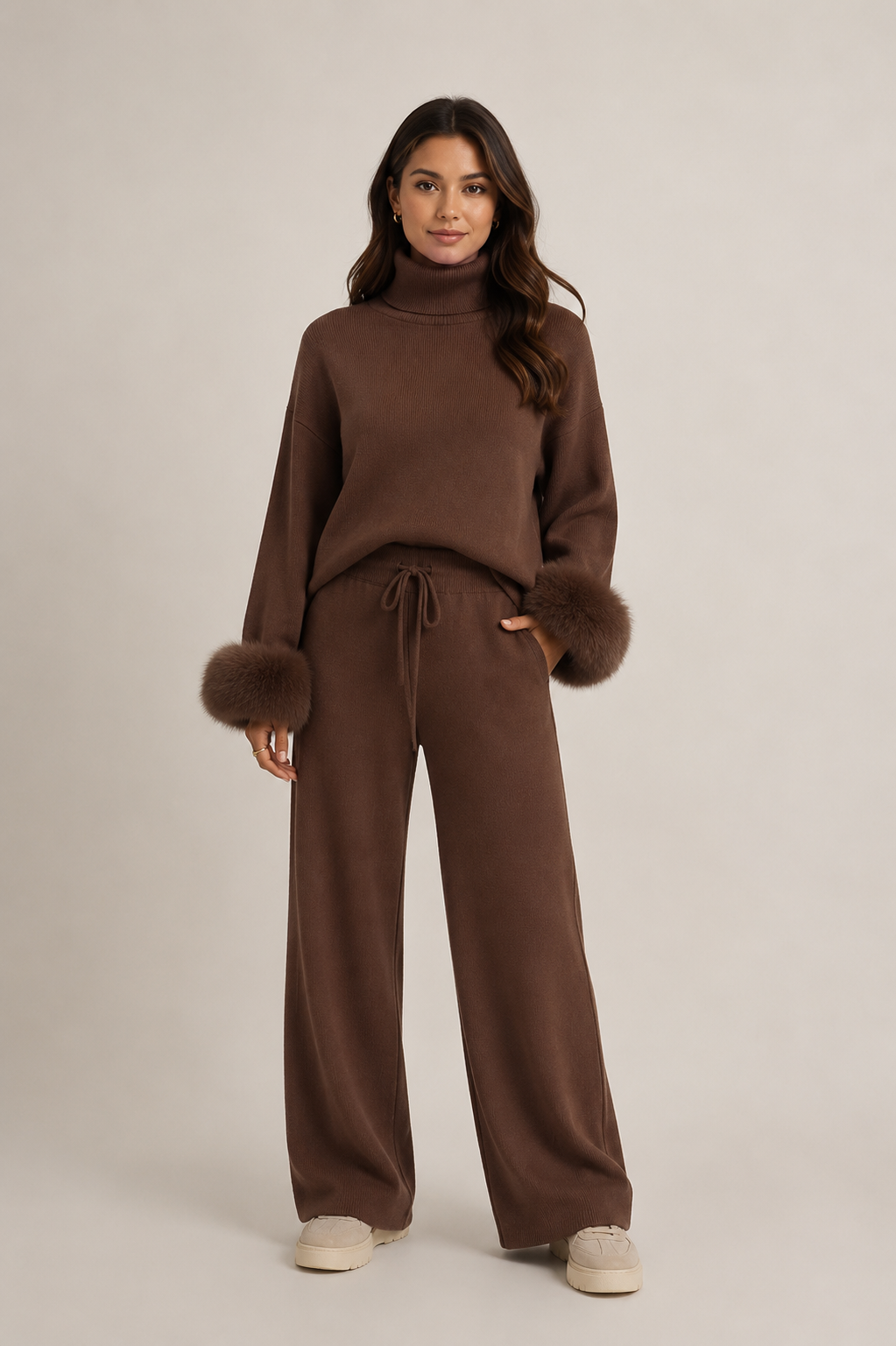 Valentina fur knit set brown