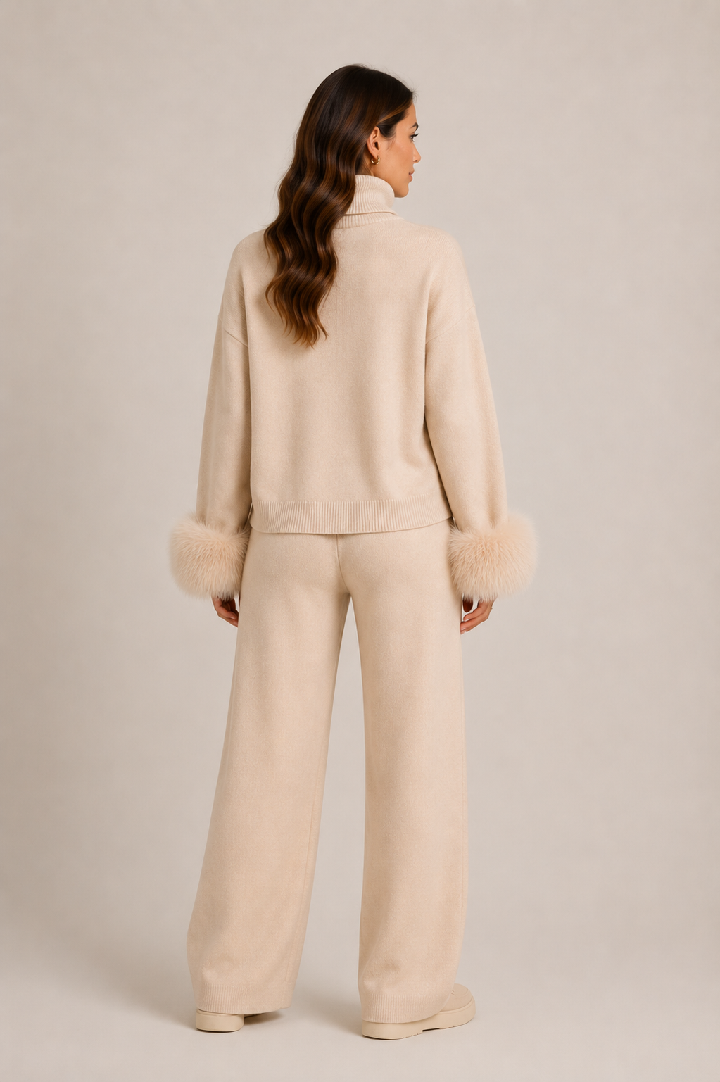 Valentina fur knit set crème