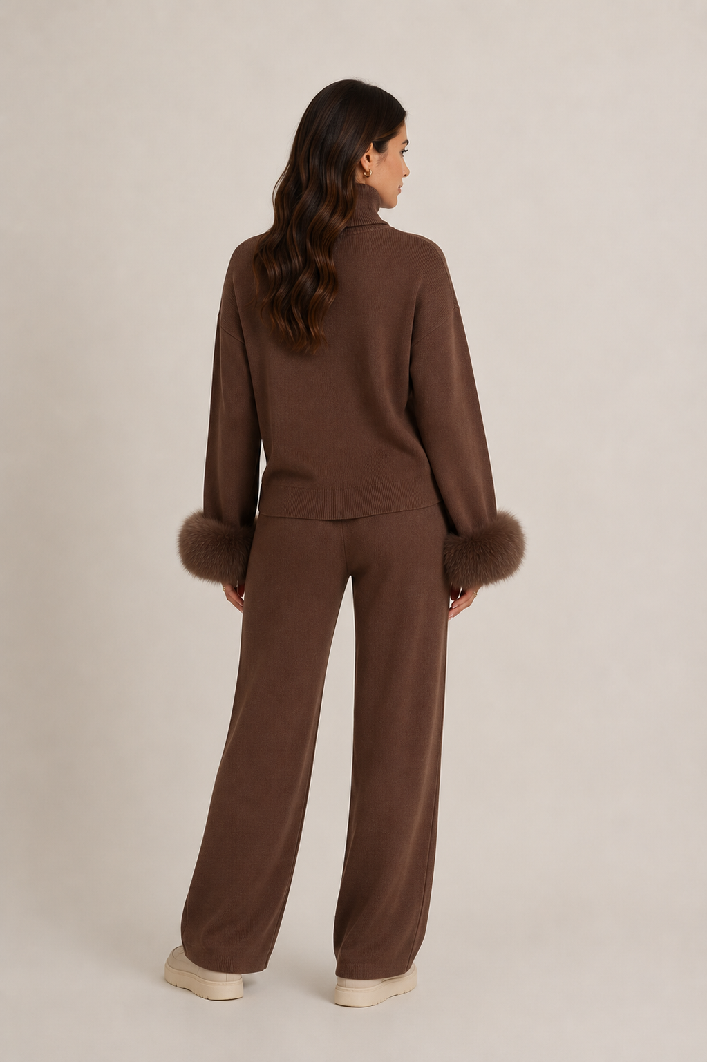 Valentina fur knit set brown