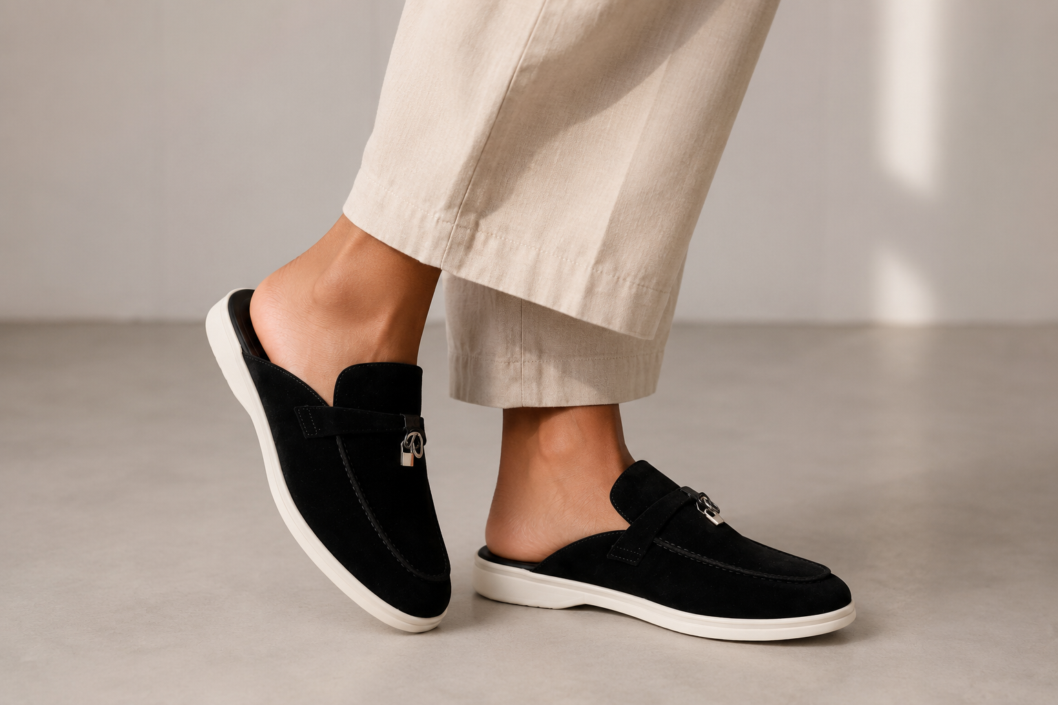 Black suede mules