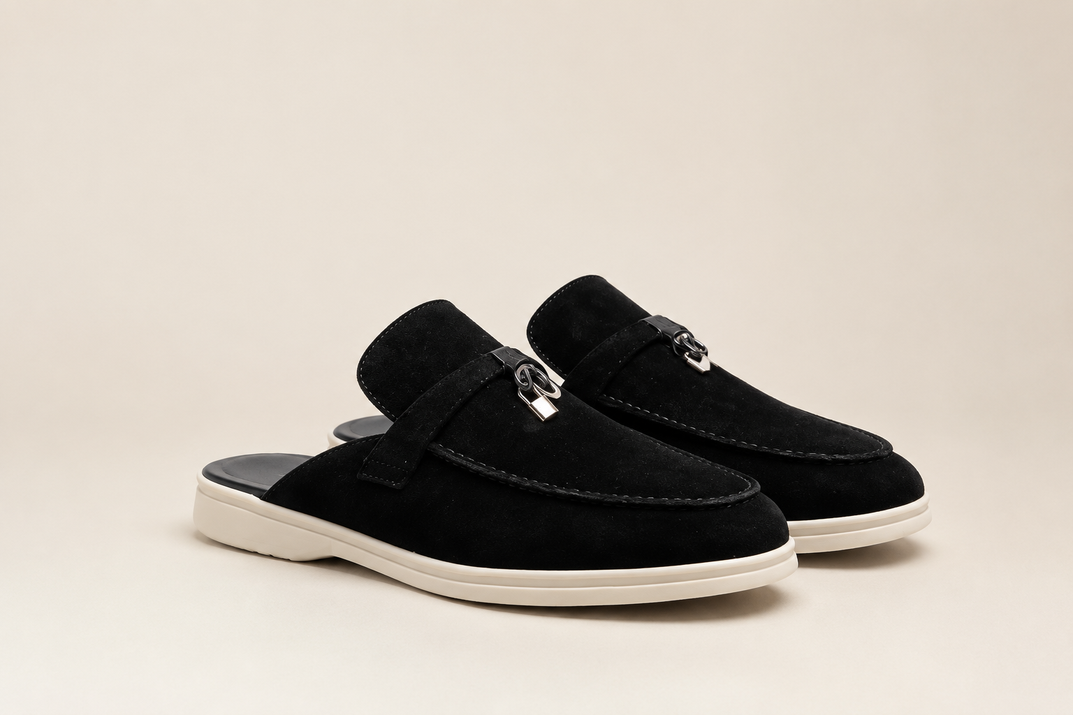 Black suede mules
