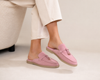Pink suede loafers