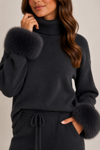 Valentina fur knit set black