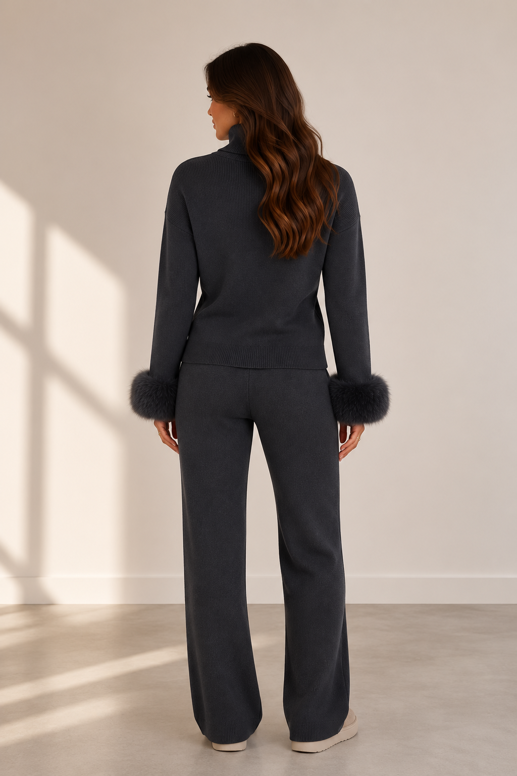 Valentina fur knit set black