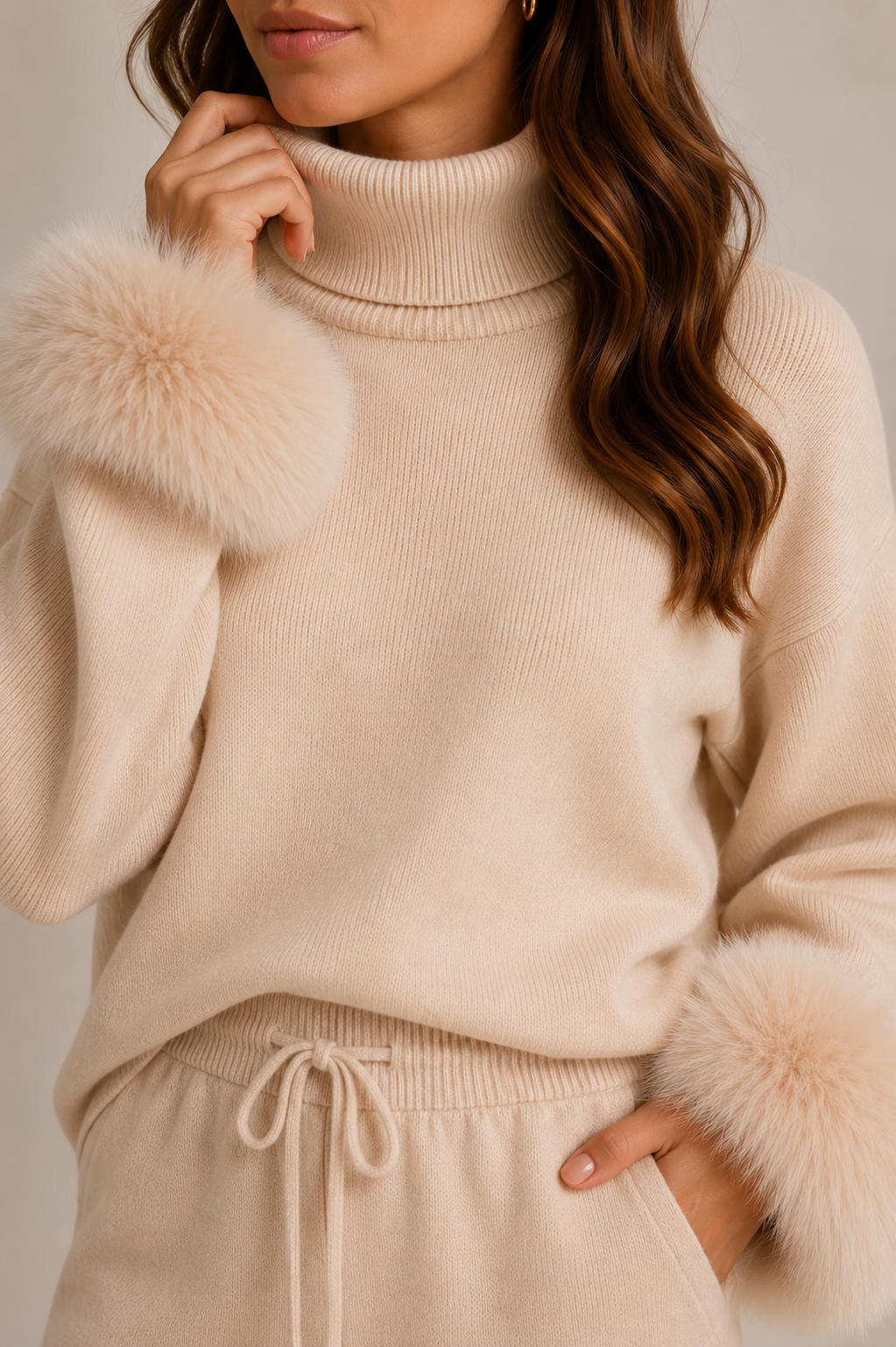 Valentina fur knit set crème