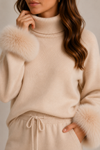 Valentina fur knit set crème